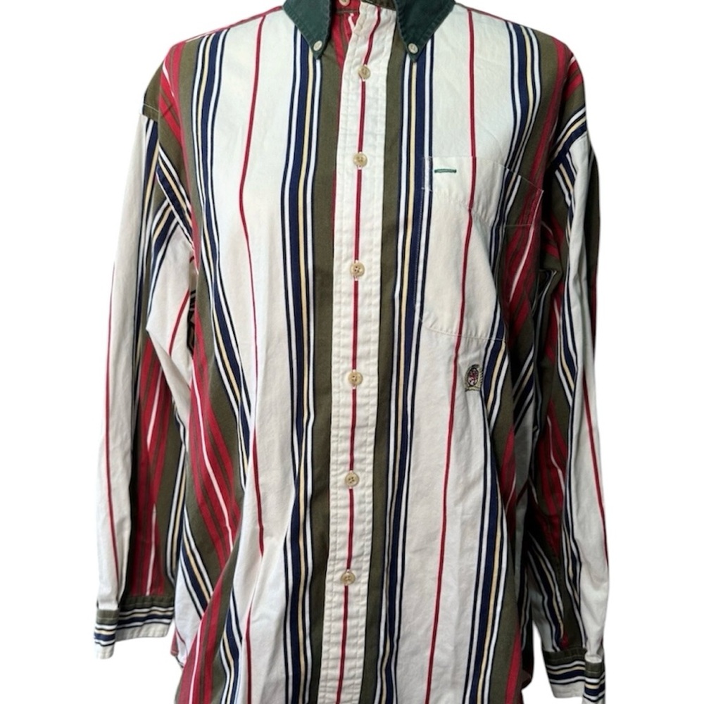 VTG Tommy Hilfiger‎ Mens Medium Striped Button Down Shirt 100% Cotton